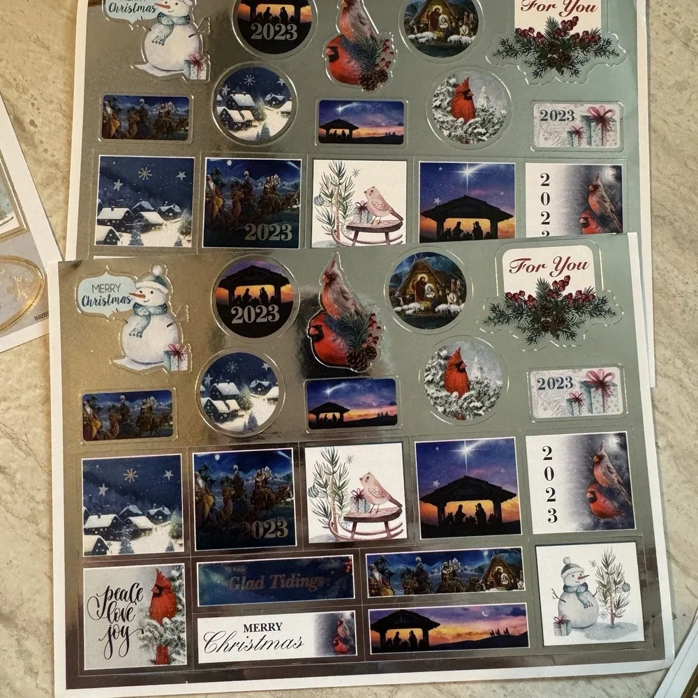 Christmas Tags & Stickers Lot Of 9 Pages Of Adhesive And Non Adhesive Mix